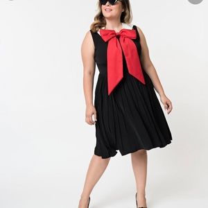 Unique Vintage 1960’s Style Large Bow Tie Marine Flare Dress Size XL BNWT